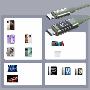 Choetech XCC-1068 PD 60W USB-C - USB-C kabelis ar displeju 1.2 m - zaļš