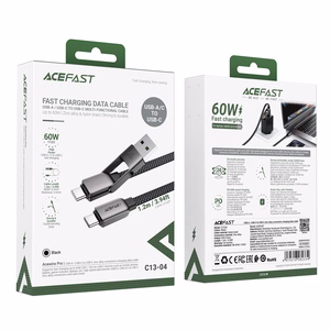 Acefast C13-04 USB-C - USB-A / USB-C kabelis 480Mb/s 3A 1,2 m - melns