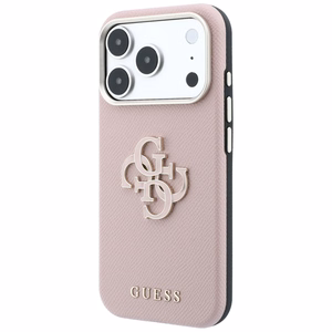 Guess Grained & Big Resin Logo vāciņš iPhone 18 Pro / 17 Pro – rozā