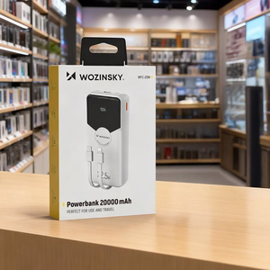 Wozinsky WFC-15W 20000mAh 22.5W PD20W portatīvais lādētājs ar iebūvētiem Lightning un USB-C kabeļiem - balts