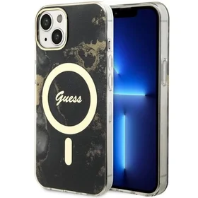 Guess GUHMP14SHTMRSK iPhone 14 6.1" melns/melns cietais apvalks Golden Marble Magnētiskais