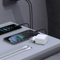 Dudao A28PCEU PD 45W GaN 2xUSB-C Wall Lādētājs with USB-C Kabelis - Balts
