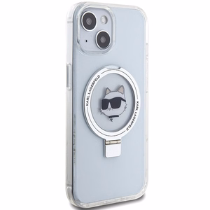 Karl Lagerfeld KLHMP15MHMRSCHH iPhone 15 Plus 6.7" balts/balts cietais apvalks ar gredzena statīvu Choupette Head Magnētiskais