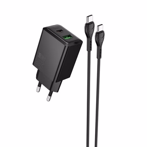 Lādētājs Hoco N71 30W GaN USB-C/USB-A + USB-C uz USB-C kabelis 1.0m melns