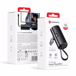 Внешний аккумулятор Forcell F-Energy Power Plug F5K3 PD 20W 5000 mAh со встроенным коннектором USB C чёрный