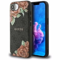 Guess 4G Flowers Print magnētiskais viedtālruņa apvalks iPhone 16e - melns