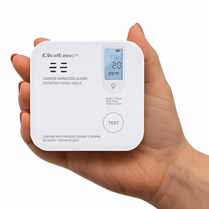 Qoltec 52577 Bezvadu oglekļa monoksīda (CO) sensors ar bateriju | sensora kalpošanas laiks 10 gadi | trauksme 85dB | LED