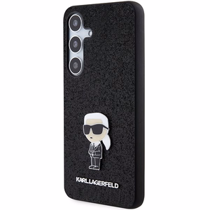 Karl Lagerfeld fiksēts mirdzošs Ikonik logotipa metāla piespraudes viedtālruņa apvalks Samsung Galaxy S24+ - melns