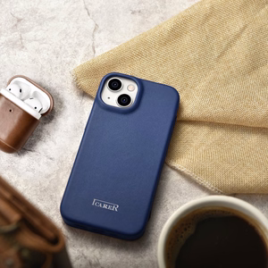 iCarer CE Premium ādas folio viedtālruņa apvalks iPhone 14 Plus magnētiskais atveramais ādas folio apvalks MagSafe zila