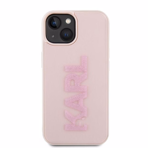 Karl Lagerfeld 3D gumijas spīdīgs logotips viedtālruņa apvalks iPhone 15 - rozā