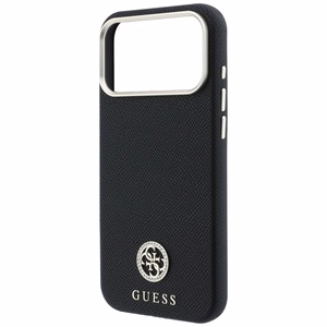 Guess Grained Round Strass Logo MagSafe vāciņš iPhone 18 Pro Max / 17 Pro Max – melns