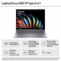 HP Envy x360 14-fa0016nw Ryzen 7 8840HS 14"WUXGA Touch 300nits 16GB LPDDR5-6400 SSD512 Radeon 780M Cam 5 Mpx IR 59Wh Win11 Meteor sudraba Aluminum 2Y