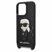 Karl Lagerfeld KLHCP14LSTKMK iPhone 14 Pro 6.1" cietais viedtālruņa apvalks melns/melns Monogrammas Ikonik Patch