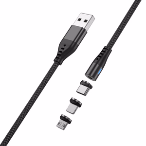 Maxlife MXUC-02 magnētiskais kabelis USB - Lightning + USB-C + microUSB 1,0 m 2A melns neilons
