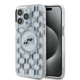 Karl Lagerfeld IML Monogramma Karl & Choupette Galva Magnētiskais Viedtālruņa apvalks iPhone 15 Pro - caurspīdīgs