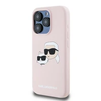 Karl Lagerfeld silikona Karl&Choupette magnētiskais viedtālruņa apvalks iPhone 15 Pro - rozā
