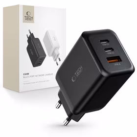 Tech-Protect C65W lādētājs 2x USB-C PD 65W / USB-A QC 3.0 - melns