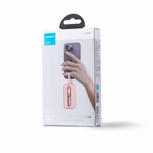 Portatīvais lādētājs Joyroom JR-L012 rozā 10000mAh (PD 22.5W) + iebūvēti Type-C / Lightning kabeļi