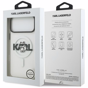 Karl Lagerfeld IML Choupette Sketch Logo magnētiskais viedtālruņa apvalks iPhone 17 Pro - caurspīdīgs