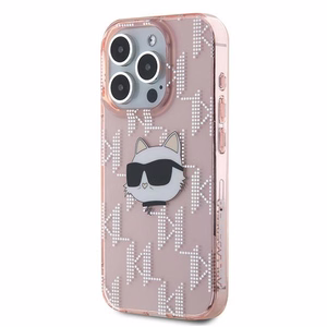 Karl Lagerfeld IML Choupette galvas un monogrammas apvalks iPhone 15 Pro - rozā