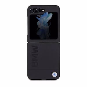 BMW ādas Hot Stamp viedtālruņa apvalks Samsung Galaxy Z Flip 5 - melns