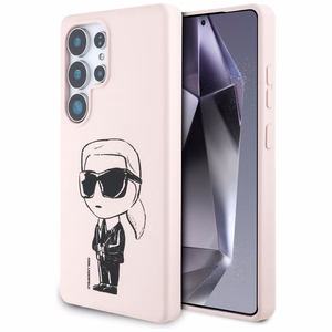 Karl Lagerfeld Silikona Grafiti Ikonik drukāts logotips Magnētiskais apvalks Samsung Galaxy S25 Ultra - rozā
