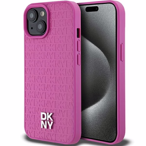 DKNY Ādas raksts metāla logotips Magnētiskais viedtālruņa apvalks iPhone 15 / 14 / 13 - rozā