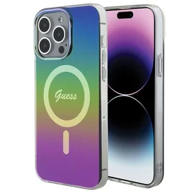 Guess IML Iridescent Magnētiskais viedtālruņa apvalks iPhone 15 Pro - melns