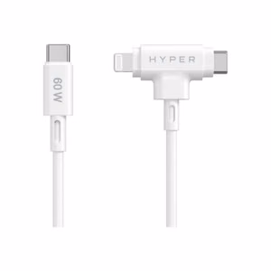 Hyper HyperJuice hibrīda USB-C–USB-C un Lightning silikona kabelis, 60 W