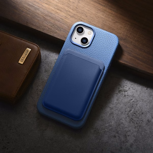 iCarer Litchi Premium ādas viedtālruņa apvalks iPhone 14 Plus Magnētiskais ādas apvalks ar MagSafe Gaiši zils (WMI14220711-LB)
