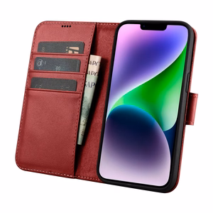 iCarer Maki apvalks 2in1 vāks iPhone 14 Plus Anti-RFID ādas atverams vāks sarkans (WMI14220727-RD)