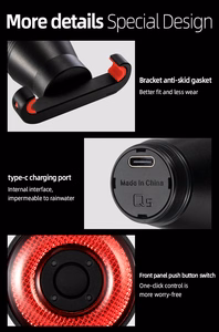 Rockbros Q5 aizmugurējais velosipēda lukturis ar Intelligent Stop System - melns