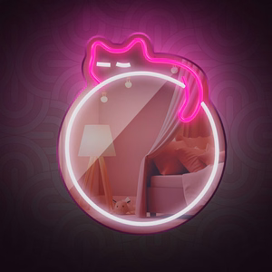 Neon MIRROR LED SLEEPING CAT balts rozā FMNE03 Forever Light