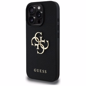 Guess graudainais lielais 4G logotips mazais klasiskā logotipa apvalks iPhone 16 Pro Max - melns