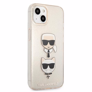 Karl Lagerfeld Glitter Karl & Choupette Head vāciņš ierīcei iPhone 13 mini, zelta krāsā