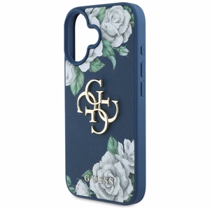 Guess Grained Roses Big 4G logo viedtālruņa apvalks iPhone 16 - zils