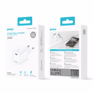 BWOO GaN PD wall lādētājs 30W 1x USB-C port 1A balts