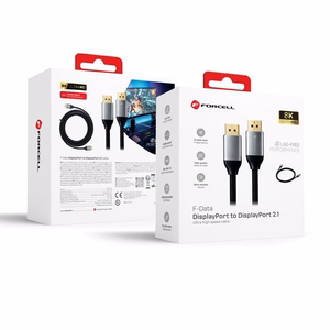 Forcell DisplayPort 2.1 kabelis, 16K/60 Hz, 8K/120 Hz, 4K/240 Hz, HDR, Ethernet, G-SYNC/FreeSync, 80 Gbit/s, 2 m – melns