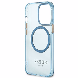Guess Gold Outline caurspīdīgs Magnētiskais MagSafe viedtālruņa apvalks iPhone 13 Pro / iPhone 13 - zils