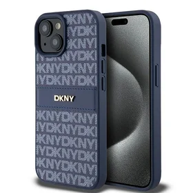 DKNY Ādas mono svītra un metāla logotips viedtālruņa apvalks iPhone 15 / 14 / 13 - zils