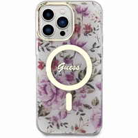 Guess GUHMP14XHCFWST iPhone 14 Pro Max 6.7" caurspīdīgs cietais viedtālruņa apvalks Flower Magnētiskais