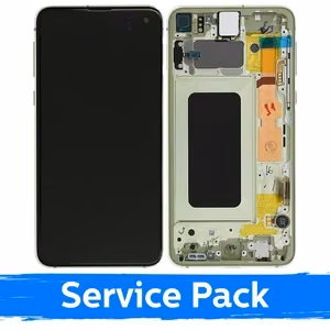LCD displejs saderīgs ar Samsung G970 S10e ar rāmi / dzeltens / (Service Pack)