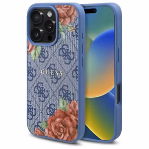 Guess 4G Flowers Print MagSafe case for iPhone 16 Pro Max - blue