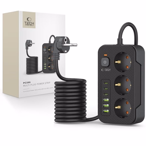 TECH-PROTECT PC3X6 PAGARINĀTĀJS 3 USB & 3 TYPE-C & 3 LIGZDU 200CM MELNS
