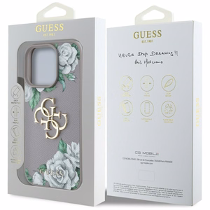 Guess Grained Roses Big 4G Logo viedtālruņa apvalks iPhone 16 Pro Max - violets