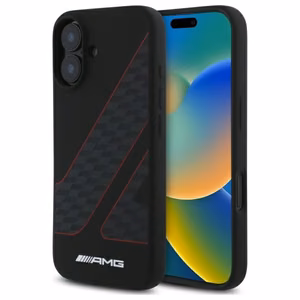 AMG rūtainā karoga raksta magnētiskais viedtālruņa apvalks iPhone 16 - melns