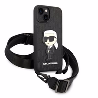 Karl Lagerfeld KLHCP14MSTKMK iPhone 14 Plus 6.7" melns/melns cietais apvalks Monogramma Ikonik Plāksteris