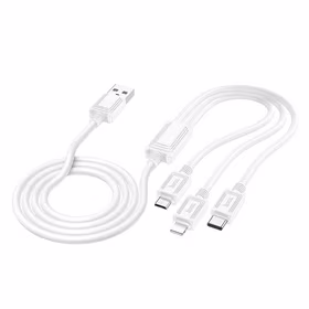 Kabelis 3in1 USB A uz Lightning / Micro USB / USB C Hoco 2A 1 m X74 balts