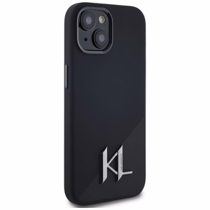 Karl Lagerfeld Silikona Shadow Metal Initial Magnētiskais viedtālruņa apvalks iPhone 15 melns