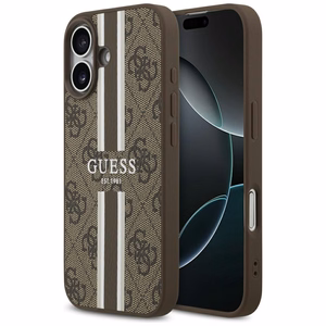 Guess 4G MagSafe futrālis iPhone 17 ar apdrukātu svītru apdruku - brūns